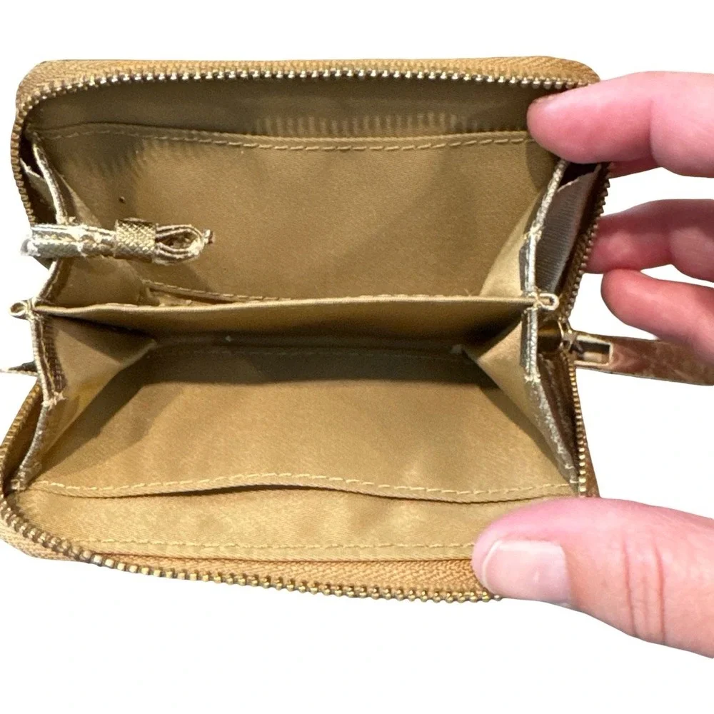 Tory Burch Robinson Metallic Gold Saffiano Leather Zip Coin Purse Case‎ Wallet